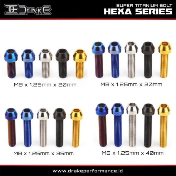 Drake Baut L Titanium M8 Hexa Series Grade 5 Original